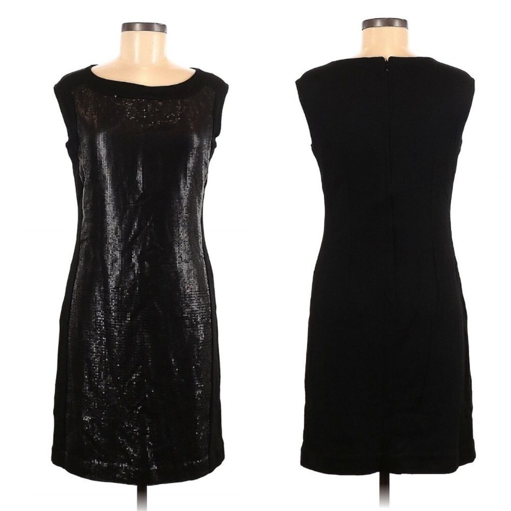 Ann Taylor Size 6 Sequins Cocktail‎ Dress Sleeveless Knee Length Black Knit Back